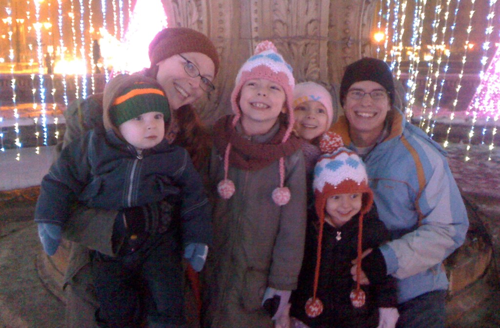 Stimpson Family Christmas in Bucharest (from left: Isaac, Jessie, Naomi, Mae, Illiana, Jake)