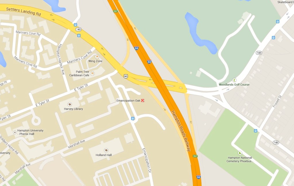 Location of Emancipation Oak